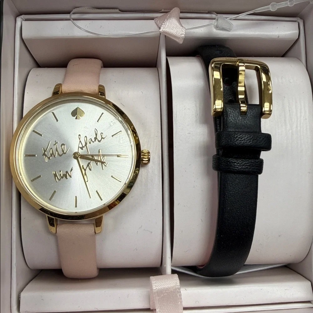 Kate Spade Gold Watch with Pink and Black Straps NWT - Picture 2 of 3
